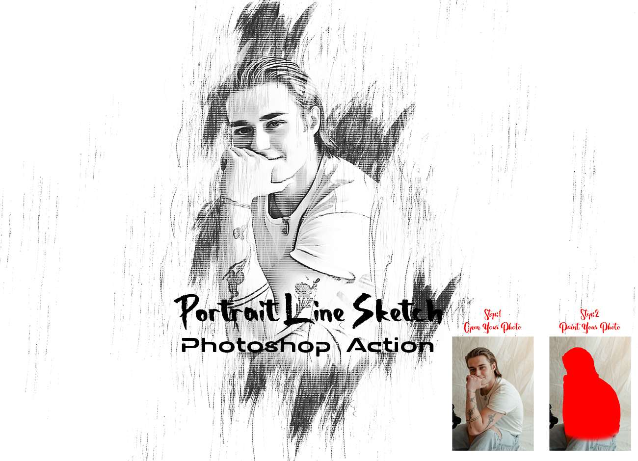 Portrait Line Sketch PS Action