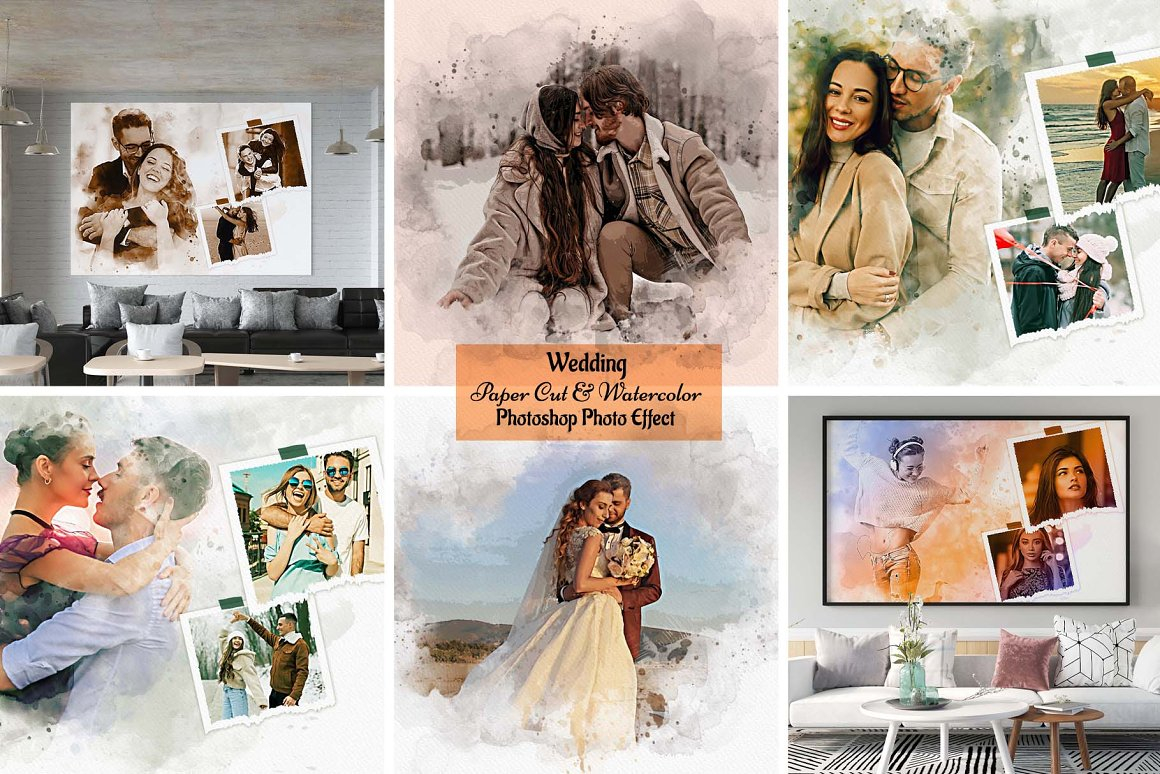 Paper Cut &Watercolor Wedding Effect