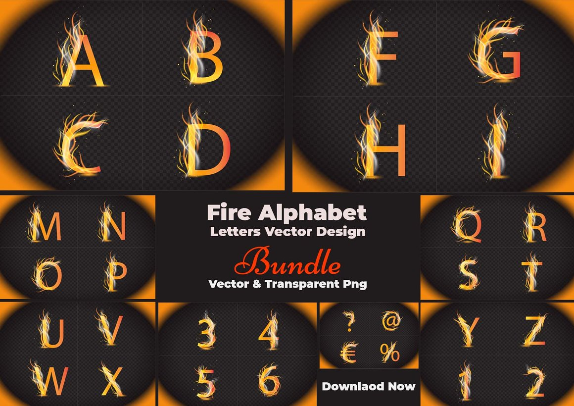 Fire Alphabet Letters Design